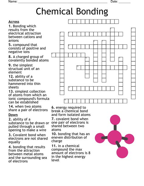 chemical bonding crossword worksheet answers